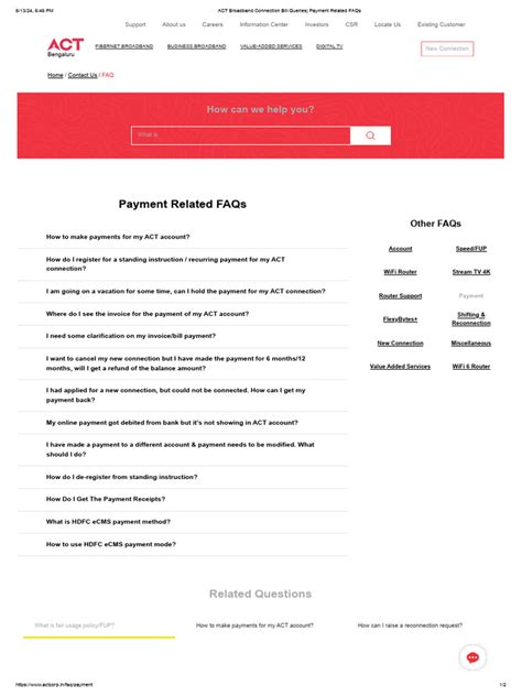 ACT Broadband Connection Bill Queries.